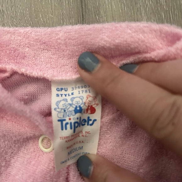 Vintage Triplets Pajamas Pink Terry Cloth Pajamas Size Medium - Picture 2 of 3